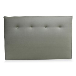 Tête de lit "Pillow" recouvert d un tissu vert, garnissage en plumes et boutons capitonnés