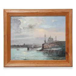 Painting "Geneva, morning in the harbor" by Louis Baudit (1870 - 1960).