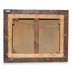 Painting \"Boat on the edge of the canal\", Dutch landscape from the late 18th century.