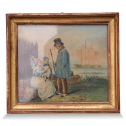 Aquarelle "Personnage et bateau".