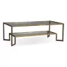 Table de salon basse en tube carré en laiton patiné, coloris bronze avec verres claire. - Moinat - Tables de salon