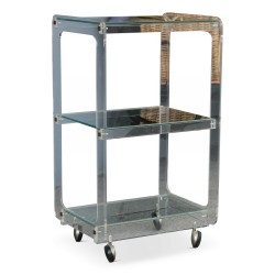 20世纪70年代的复古亚克力和玻璃手推车，带轮子