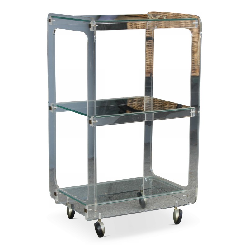 20 世纪 70 年代的老式丙烯酸和玻璃手推车，带轮子 - Moinat - End tables, Bouillotte tables, 床头桌, Pedestal tables