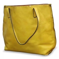 \"David Jones\" bag in golden yellow leather, red interior.