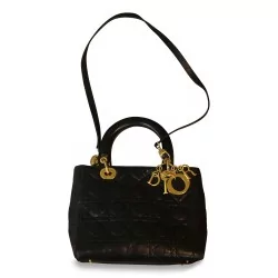 黑色藤格纹皮革\"Christian Dior\"手袋。