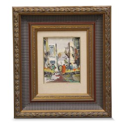 Huile sur toile spatulée "Rue animée" de Ferdinando Silvani (1823 - 1899).