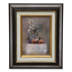 Huile sur toile "Les pêches et les chardons" de Bernard Louedin (1938).