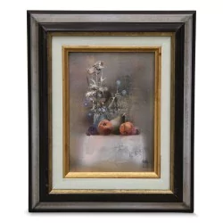 Öl auf Leinwand "Die Pfirsiche und die Disteln" von Bernard Louedin (1938).