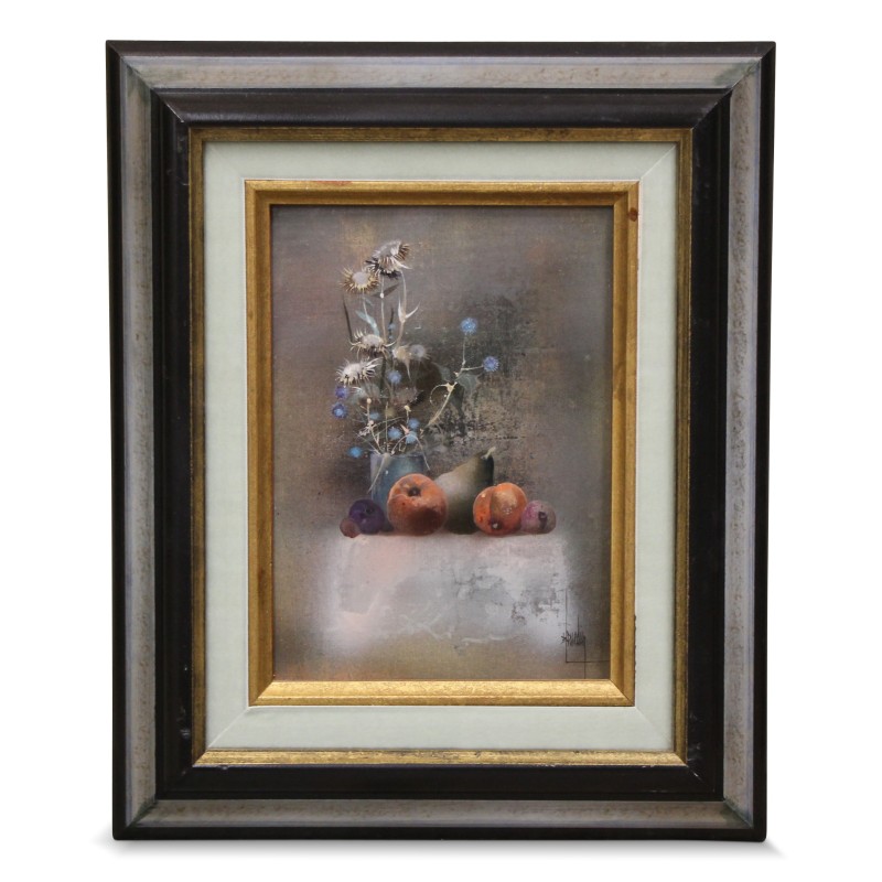 Huile sur toile "Les pêches et les chardons" de Bernard Louedin (1938). - Moinat - Tableaux - Nature morte