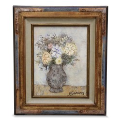Huile sur toile spatulée "Bouquet de fleurs" de Georges Girard (1917 - 2003).