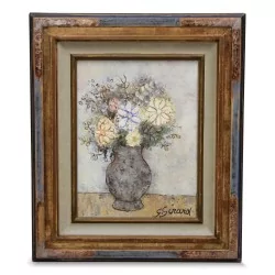 Öl auf Leinwand, mit Spachteltechnik aufgetragen, "Blumenstrauß" von Georges Girard (1917 - 2003).