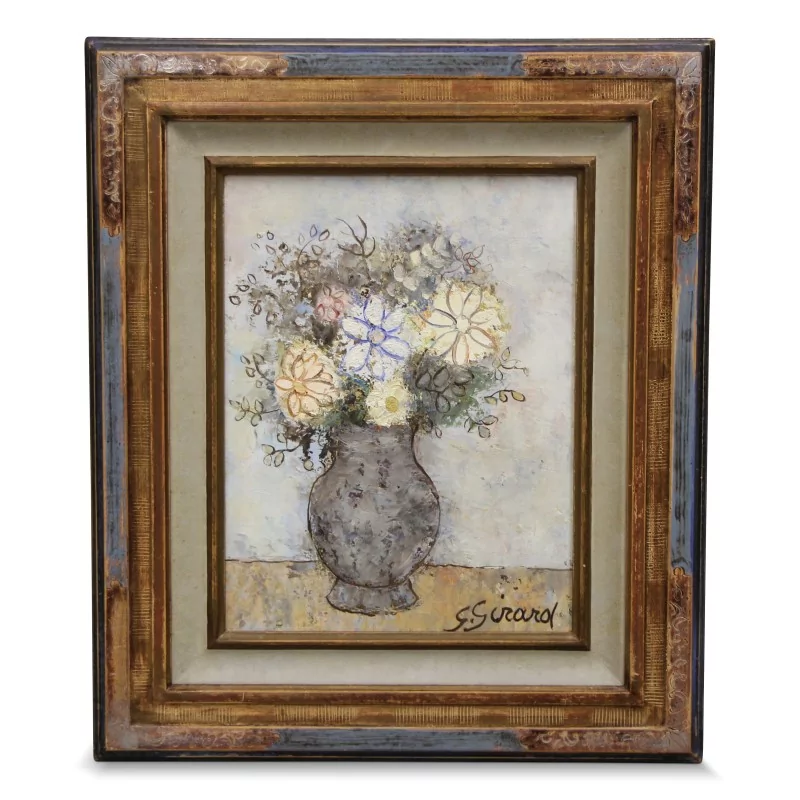 Öl auf Leinwand, mit Spachteltechnik aufgetragen, "Blumenstrauß" von Georges Girard (1917 - 2003). - Moinat - Gemälden - Stillleben