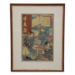 Японская живопись, напоминающая гравюру.