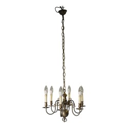 Dutch bronze chandelier, 6 lights.
