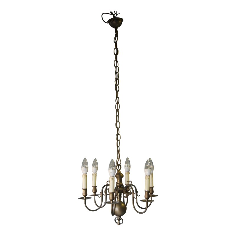 Dutch bronze chandelier, 6 lights. - Moinat - Chandeliers, Ceiling lamps