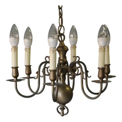 Dutch bronze chandelier, 6 lights.