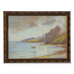 Tableau "Lac" signé Louis Baudit (1870 - 1960).