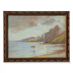 Gemälde "See", signiert Louis Baudit (1870–1960).