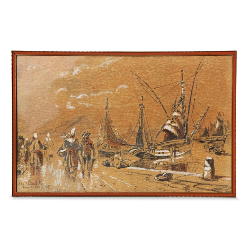 Tableau dessin sur papier "Port breton" signé Louis Baudit (1870 - 1960). - Moinat - Tableaux - Marine Tableau dessin sur papier "Port breton" signé Louis Baudit (1870 - 1960). - Moinat - Tableaux - Marine