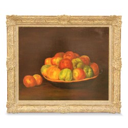 Huile sur panneau "Panier de pommes".