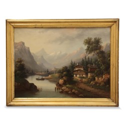 布面油画《河流与山脉》。