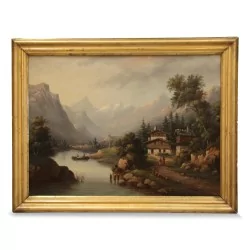 布面油画《河流与山脉》。