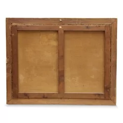 Huile sur toile "Village en bord de rivière".