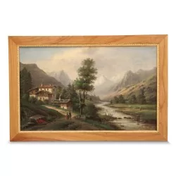 Картина маслом на холсте «Гора, река».