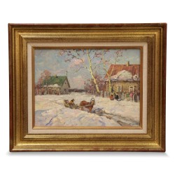 Картон, масло «Снежный пейзаж» Леонида Маркова (1926 - 2002).