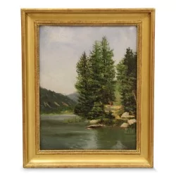 Öl auf Karton "Seeufer".