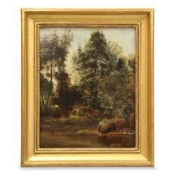 Картина маслом на дереве «Берег ручья».