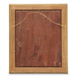 木板油画《溪岸》。