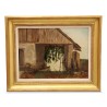 Oil on cardboard \"hangar\". - Moinat - Painting - Miscellaneous