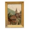 Oil on cardboard "Village and its church". - Moinat - Painting - Miscellaneous