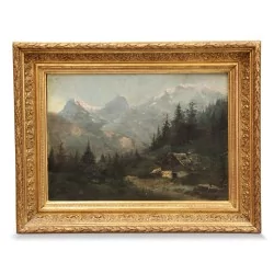 Öl auf Leinwand "Eiger, Mönch und Jungfrau", signiert Eugène Vernaud (19.-20. Jahrhundert).