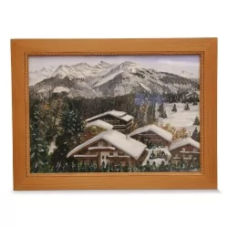 亚瑟·帕亚尔的丙烯画《雪景小屋》。