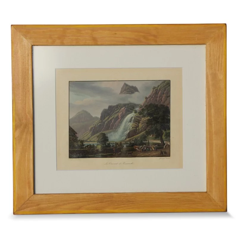Gravure "La cascade de Pissevache" dessiné par Frey, gravé par Weber. - Moinat - Gravures