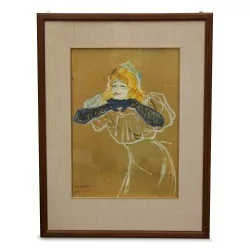 Chromolitho "Yvette Guibert, la diseuse du fin de siècke" de henri de Toulouse Lautrec