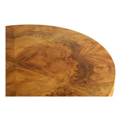 Art Deco round side table, burr walnut top. Circa 1950.