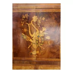 Richly inlaid TV cabinet. Door and drawers. French work. Paris.