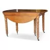 Drop-leaf table in walnut, turned legs with casters, 4 extensions. - Moinat - Dining tables