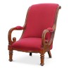 Fauteuil à crosse en noyer recouvert d un tissu rouge. Hauteur assise : 35 cm - Moinat - Fauteuils