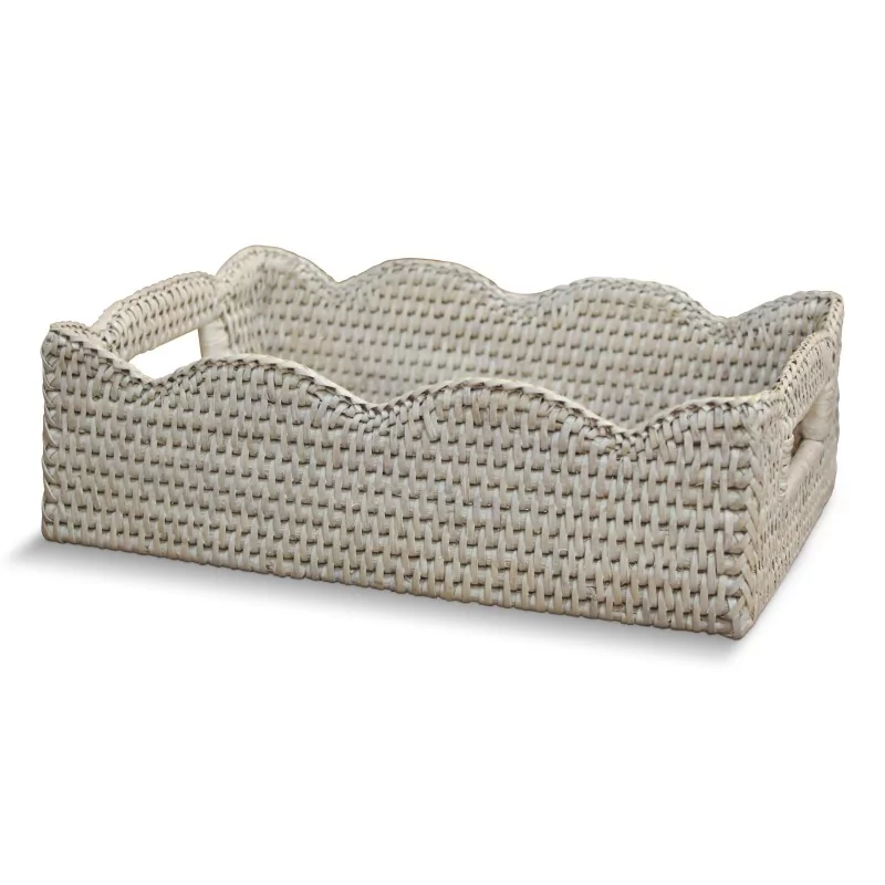 Rectangular rattan basket, cream white color. - Moinat - Decorating accessories