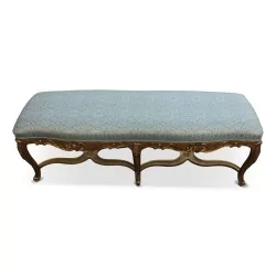 Banquette Régence bois doré, modèle "Cresson". Hauteur assise : 60 cm