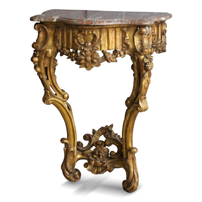 Regency-Konsole im Rokokostil aus reich verziertem, vergoldetem Holz mit Marmorplatte - Moinat - Konsolen, Serviertische