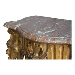 Console Régence "Rocaille" en bois dorée richement sculpté, plateau en marbre