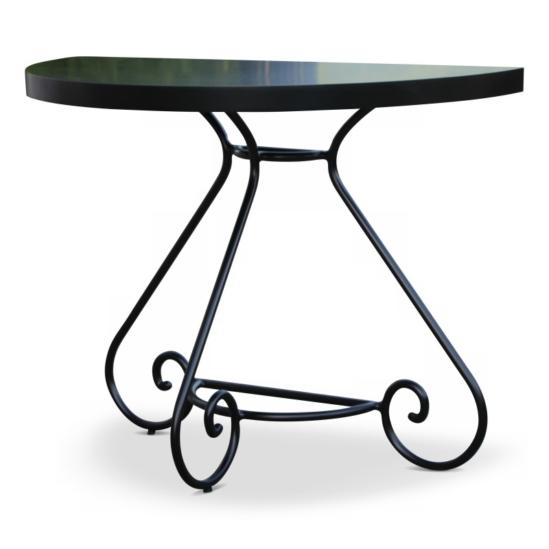 Half-moon table, black iron top and wrought iron base. - Moinat - Tables à jeux, Tables d échangeur