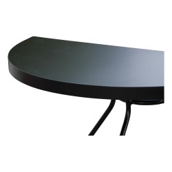Half-moon table, black iron top and wrought iron base.