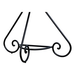 Half-moon table, black iron top and wrought iron base.