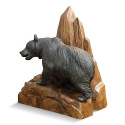 Resin sculpture \"bear and mountain\" on a fir wood base.